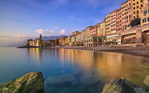 Sanremo seafront promenade in the morning.