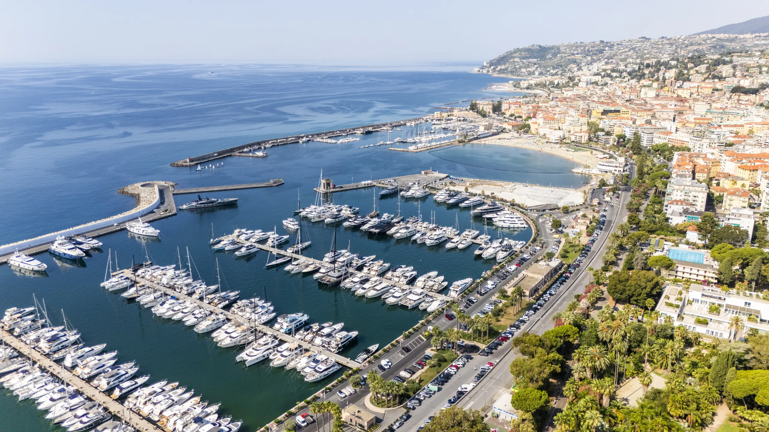 Aerial view of Portosole marina and Sanremo