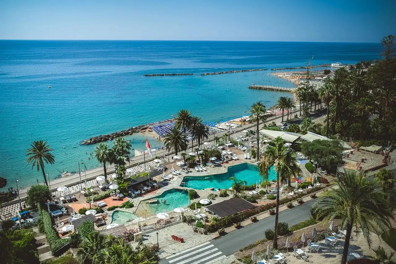 Sanremo seafront with beach and pools